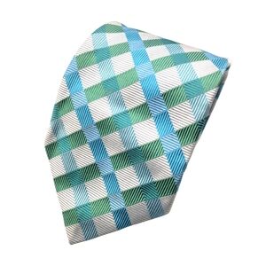 PINK Thomas‎ Pink Plaid Green and Blue 100% Silk Tie
